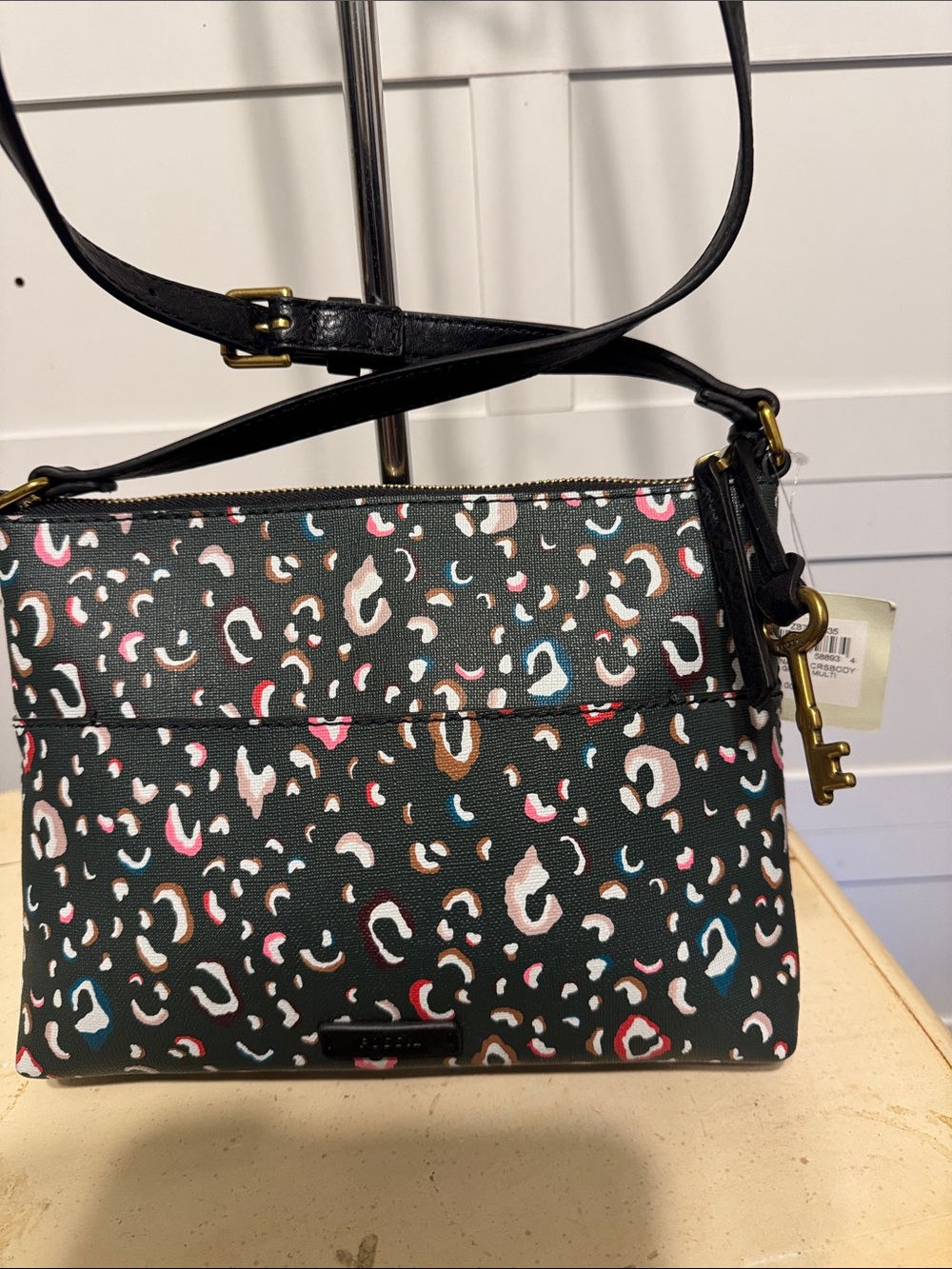 Fossil Small Green Crossbody with Multicolor Leopard Print